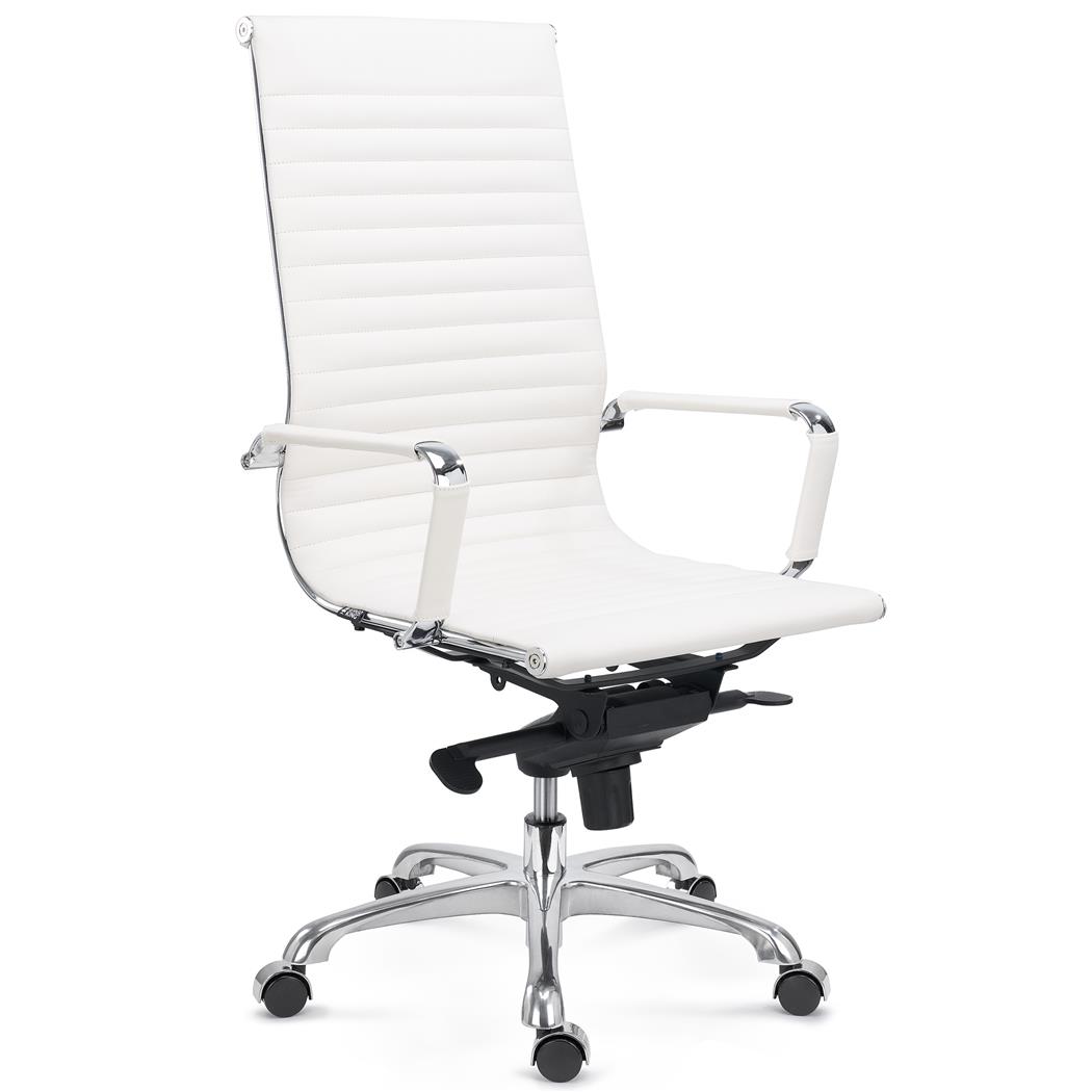 Sedia da Ufficio DORIS, Elegante e Confortevole, Struttura in Metallo, Vera Pelle, Bianco