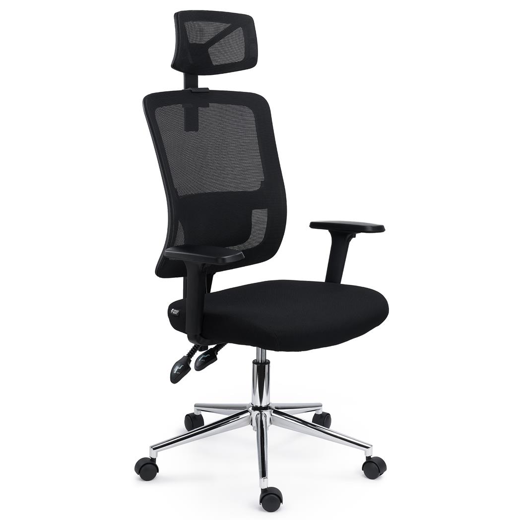 Sedia per Ufficio MISTIC, Poggiatesta, Elegante ed Ergonomica, Rete Traspirante, Nero