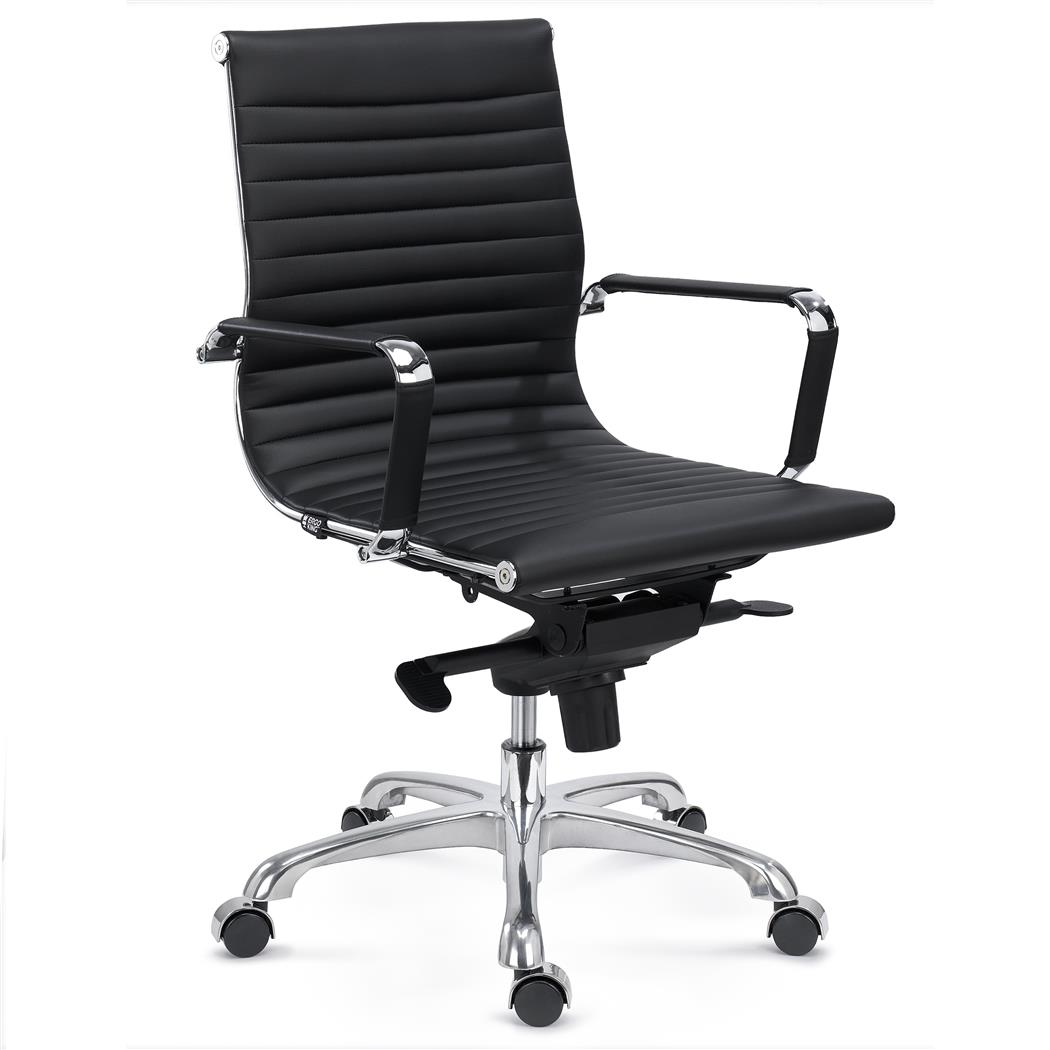DEMO# Sedia da Ufficio DORIS, Schienale basso, Struttura in Metallo, Pelle, Nero