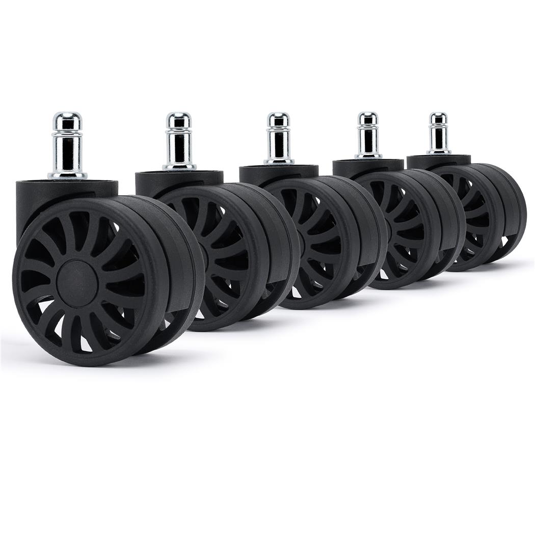 5x Ruote per Sedie da Ufficio H3, 11x50mm, Design a Raggiera, Nero