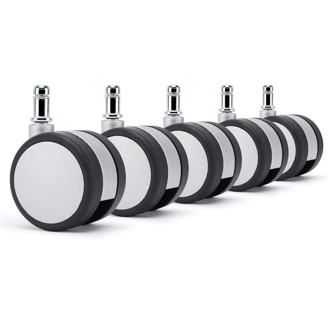 5x Ruote per Sedie da Ufficio H6, 11x50mm, Struttura Compatta, Nero e Grigio