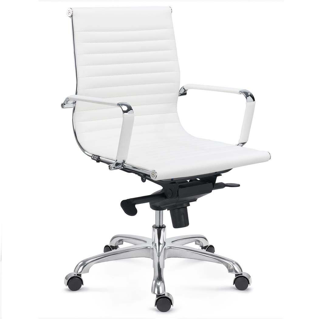 DEMO# Sedia da Ufficio DORIS, Schienale basso, Struttura in Metallo, Pelle, Bianco
