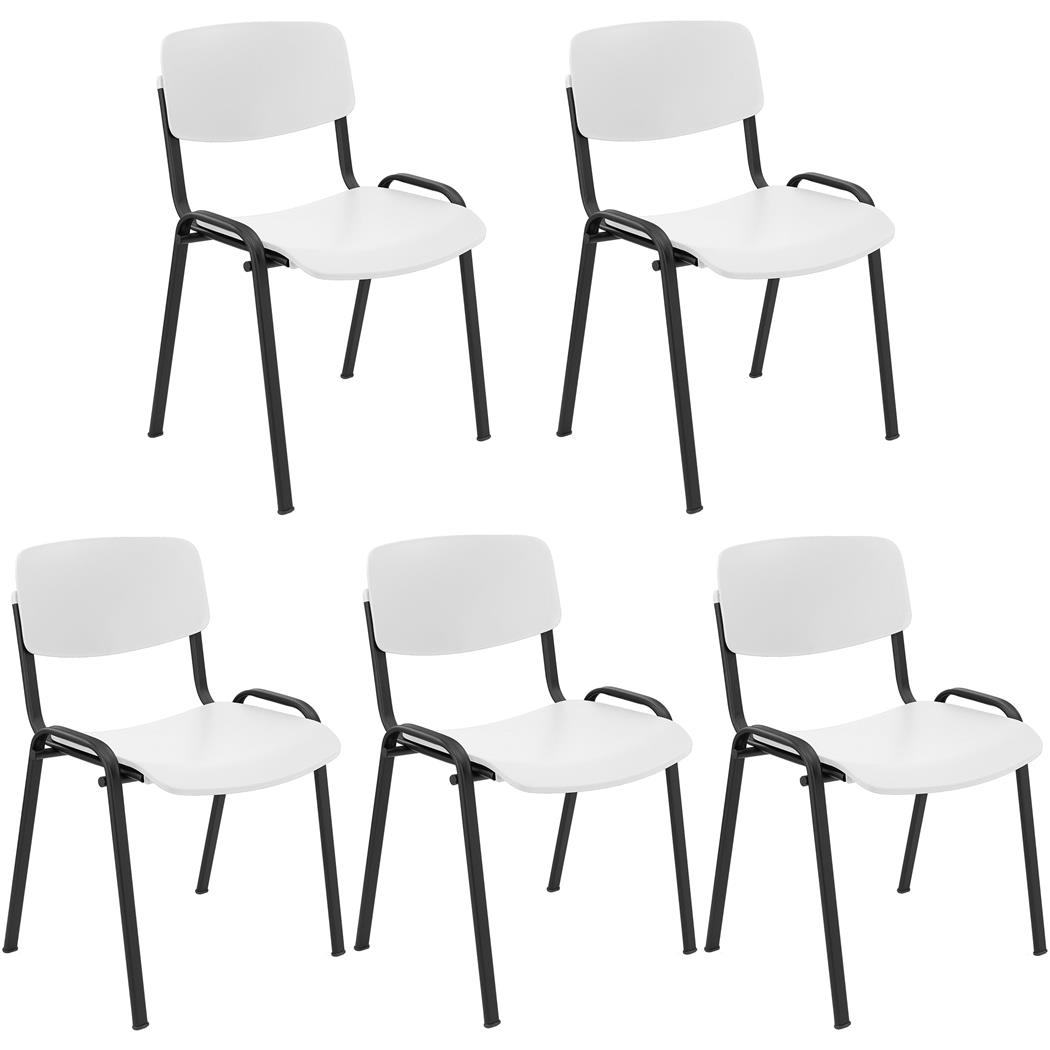 Lotto di 5 Sedie per Sala Attesa MILKA, Bella e Versatile, Impilabile, Colore Bianco e Gambe Nere