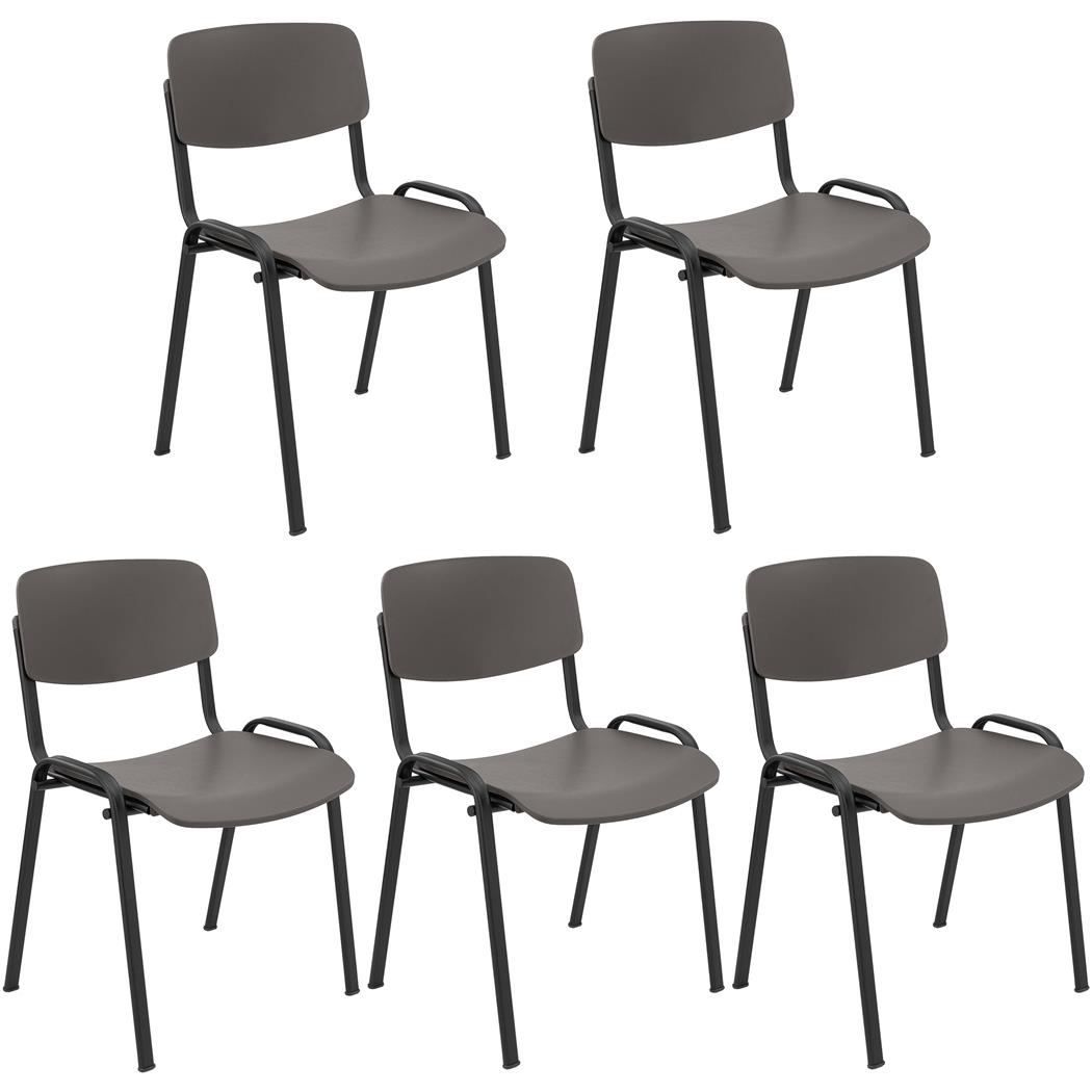 Lotto di 5 Sedie per Sala Attesa MILKA, Bella e Versatile, Impilabile, Colore Grigio e Gambe Nere