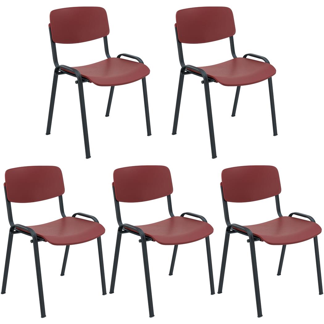 Lotto di 5 Sedie per Sala Attesa MILKA, Bella e Versatile, Impilabile, Colore Bordeaux e Gambe Nere
