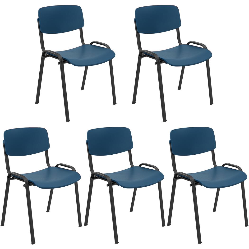 Lotto di 5 Sedie per Sala Attesa MILKA, Bella e Versatile, Impilabile, Colore Blu e Gambe Nere