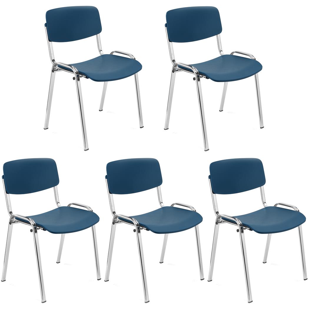 Lotto di 5 Sedie per Sala Attesa MILKA, Bella e Versatile, Impilabile, Colore Blu e Gambe Cromate