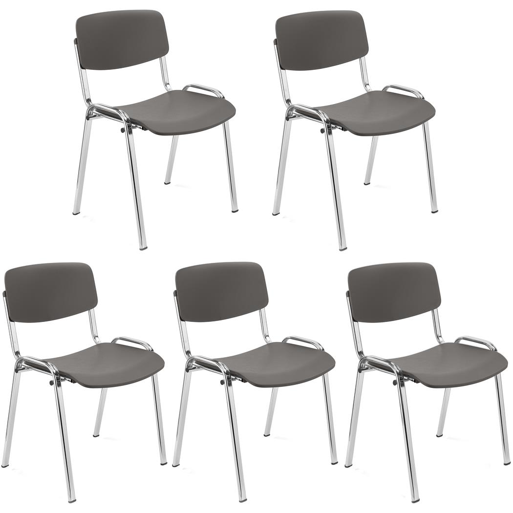 Lotto di 5 Sedie per Sala Attesa MILKA, Bella e Versatile, Impilabile, Colore Grigio e Gambe Cromate