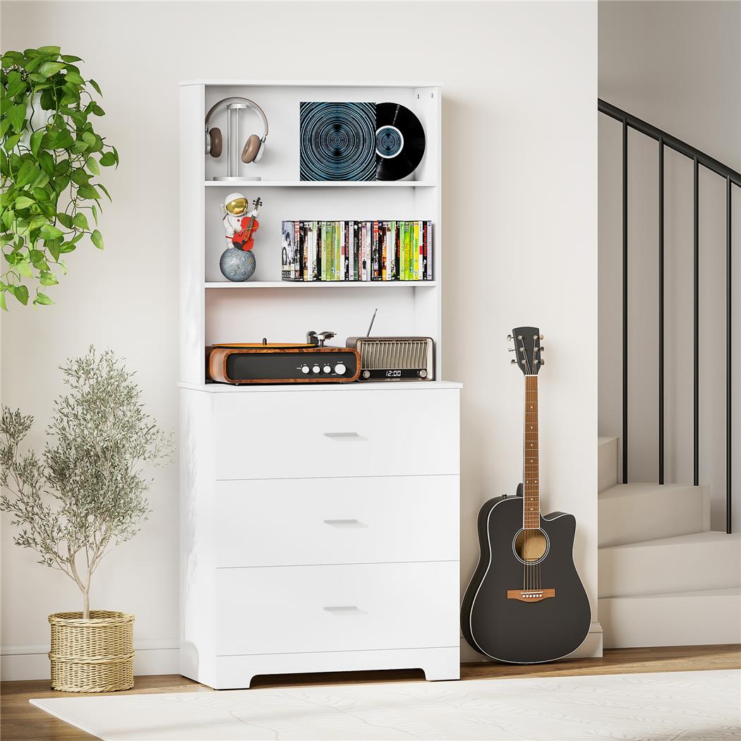 Libreria MISSA, Stile Moderno con 3 Cassetti e 3 Ripiani, 79x39,5x182,2cm, in Legno Bianco
