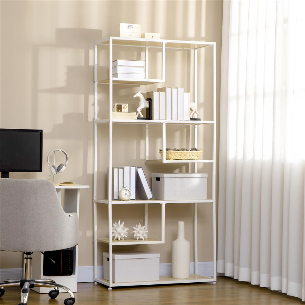 Libreria ALTAR, Stile Industriale, 83x34x180cm, in Legno Colore Bianco e Rovere