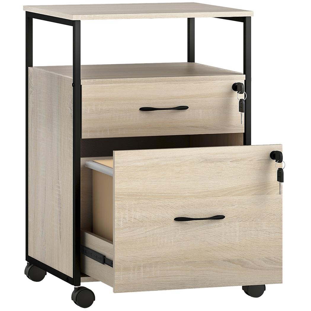 Cassettiera con ruote TERSI, Stile Industriale, 2 Cassetti, in Legno colore Rovere
