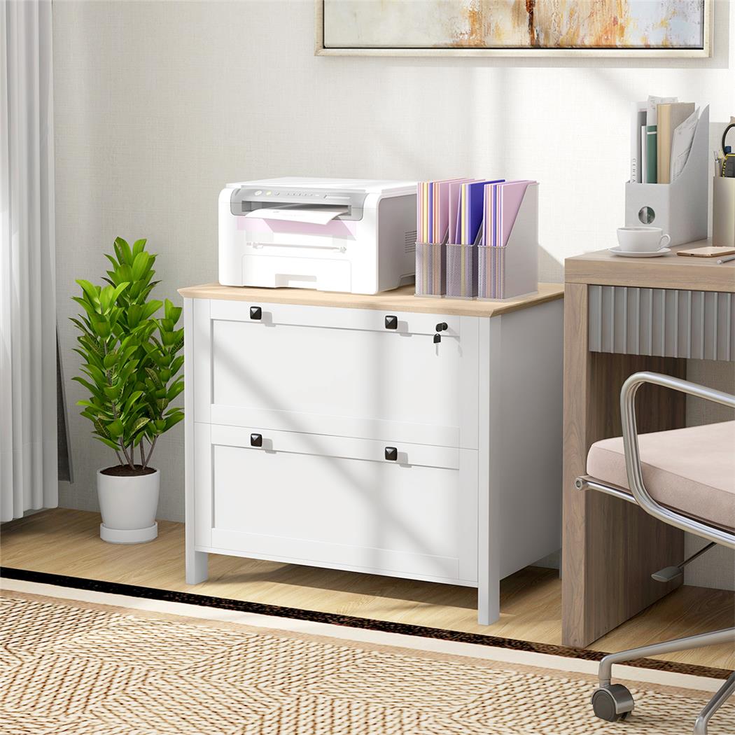 Armadietto TAX, Portadocumenti, Con Due Cassetti, 79x40x72cm, in Bianco e Rovere