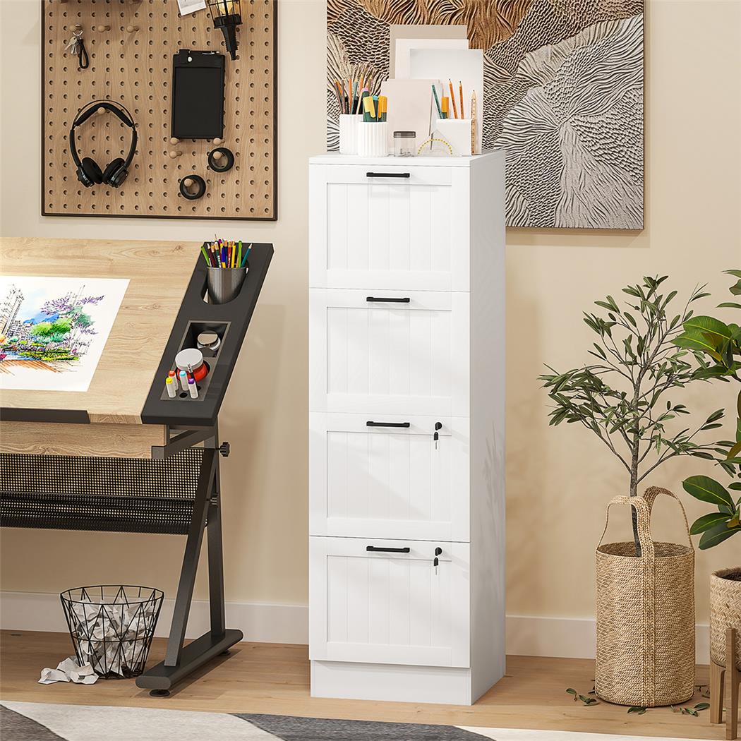 Cassettiera CAMY 4 CASSETTI, cm 40x40x131, in Legno, colore Bianco