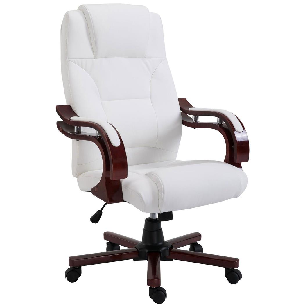 Poltrona da ufficio LIVERPOOL, Imbottitura spessa e Comfort extra, Speciale design in legno, in Pelle color Bianco