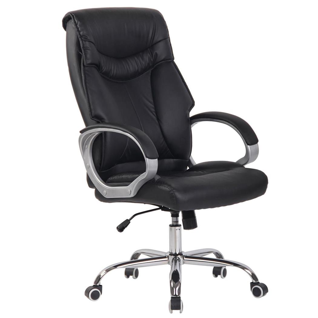 Poltrona per ufficio KIMI, Ampio schienale ergonomico, Imbottitura doppia, in Pelle color Nero