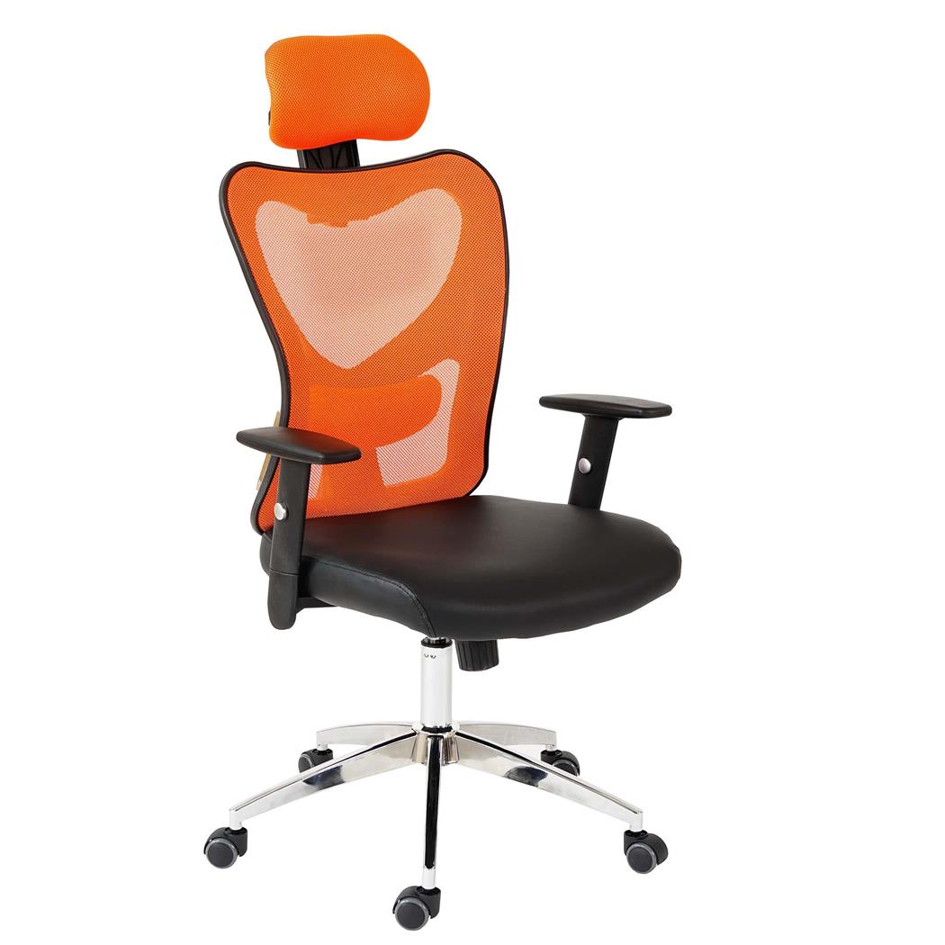 Sedia Ergonomica ZELIA, Uso 8 Ore, Sostegno lombare imbottito, Struttura in metallo, colore Arancione