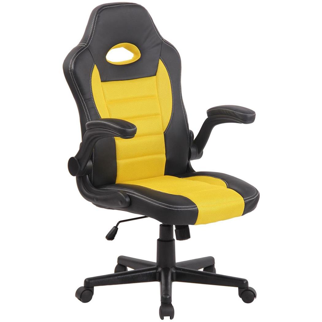 Sedia Gaming per PC modello LOTUS, Braccioli abbattibili, in Pelle e tessuto a rete traspirante, colore Giallo