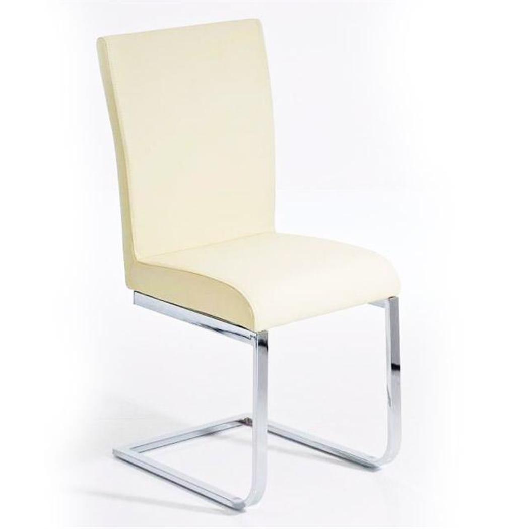 Sedia per Attesa / Riunioni AISA, in Metallo cromato, Sedile e schienale imbottiti, in Pelle color Crema