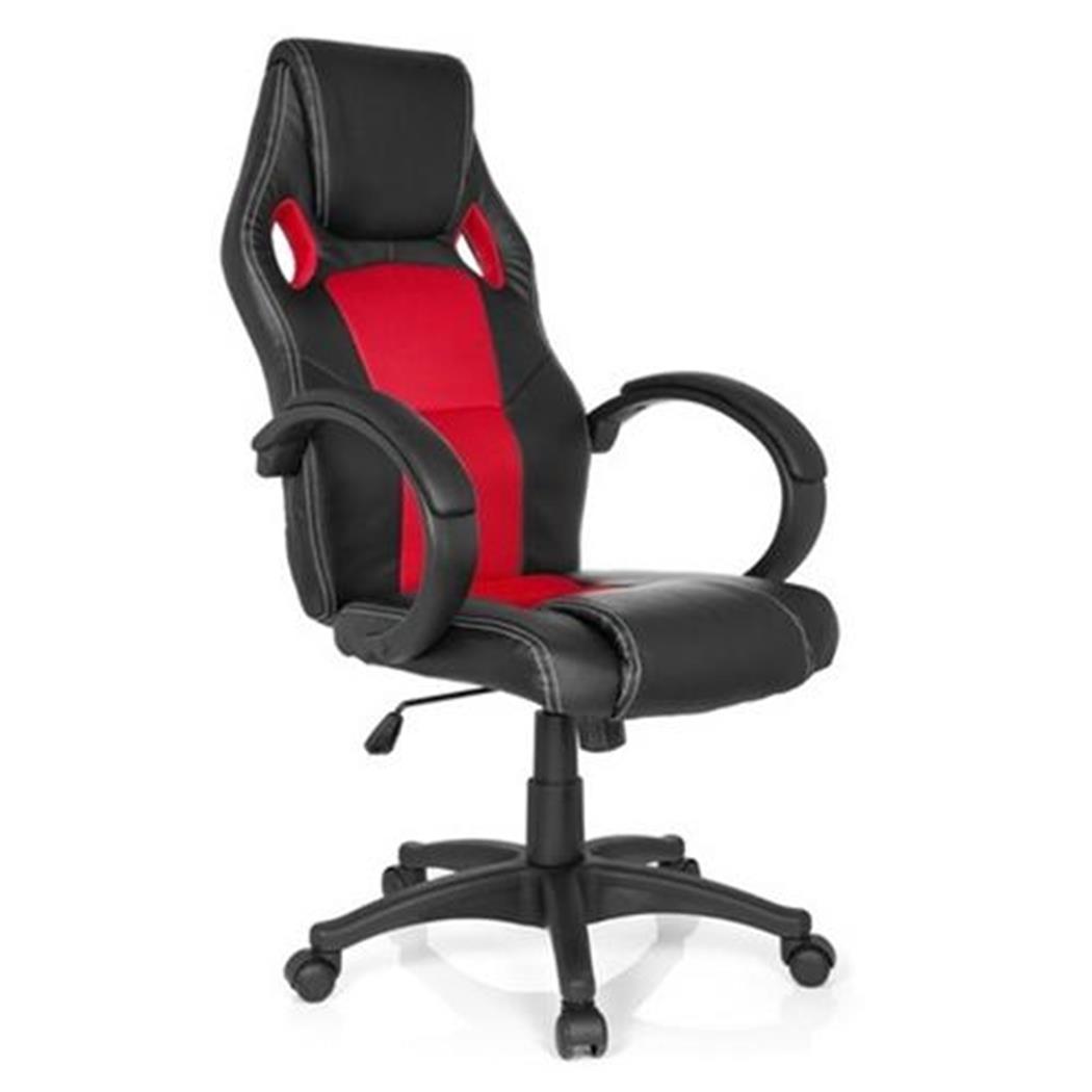 Sedia per ufficio RACER GAMING, Design Sportivo con Cuciture a vista, Prezzo super, in Pelle/Tessuto color Nero e Rosso