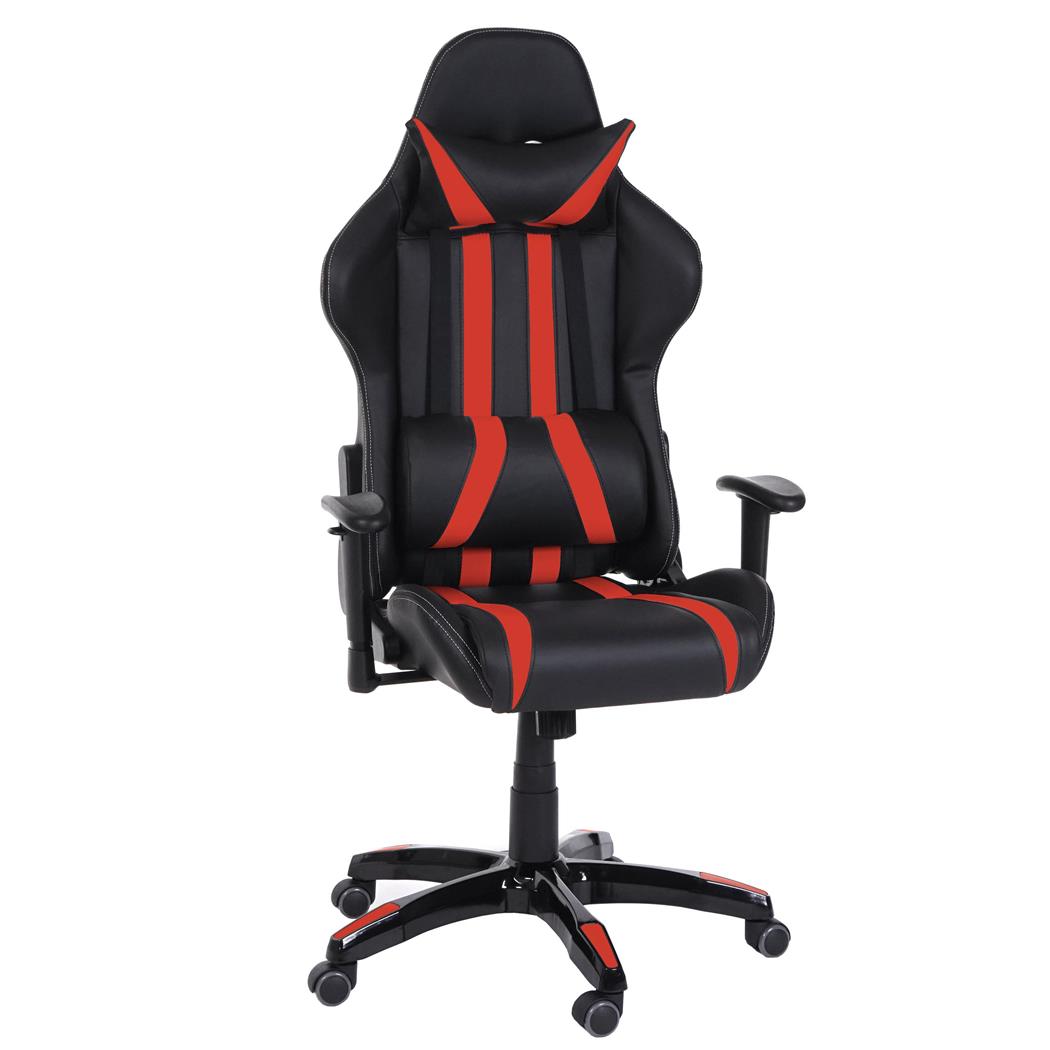 Poltrona Gaming DRIVER, Design Sportivo, Massima Comodità, Cuscini Inclusi, in Pelle color Nero e Rosso