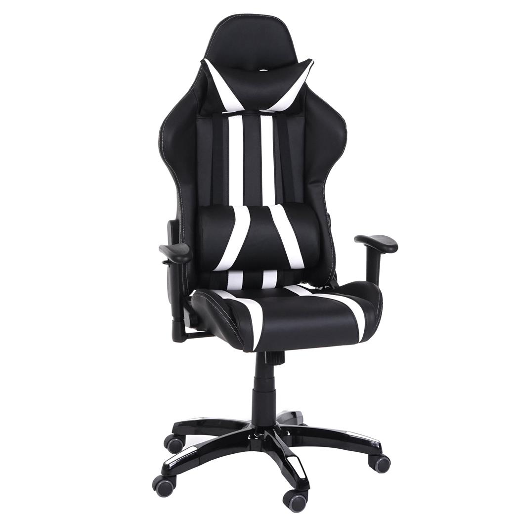 Poltrona Gaming DRIVER, Design Sportivo, Massima Comodità, Cuscini Inclusi, in Pelle color Nero e Bianco