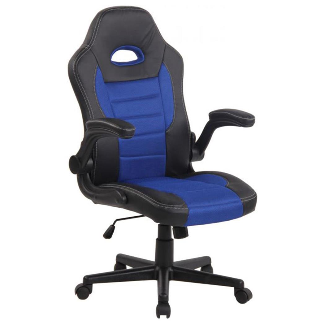 Sedia Gaming per PC modello LOTUS, Braccioli abbattibili, in Pelle e tessuto a rete traspirante, colore Blu