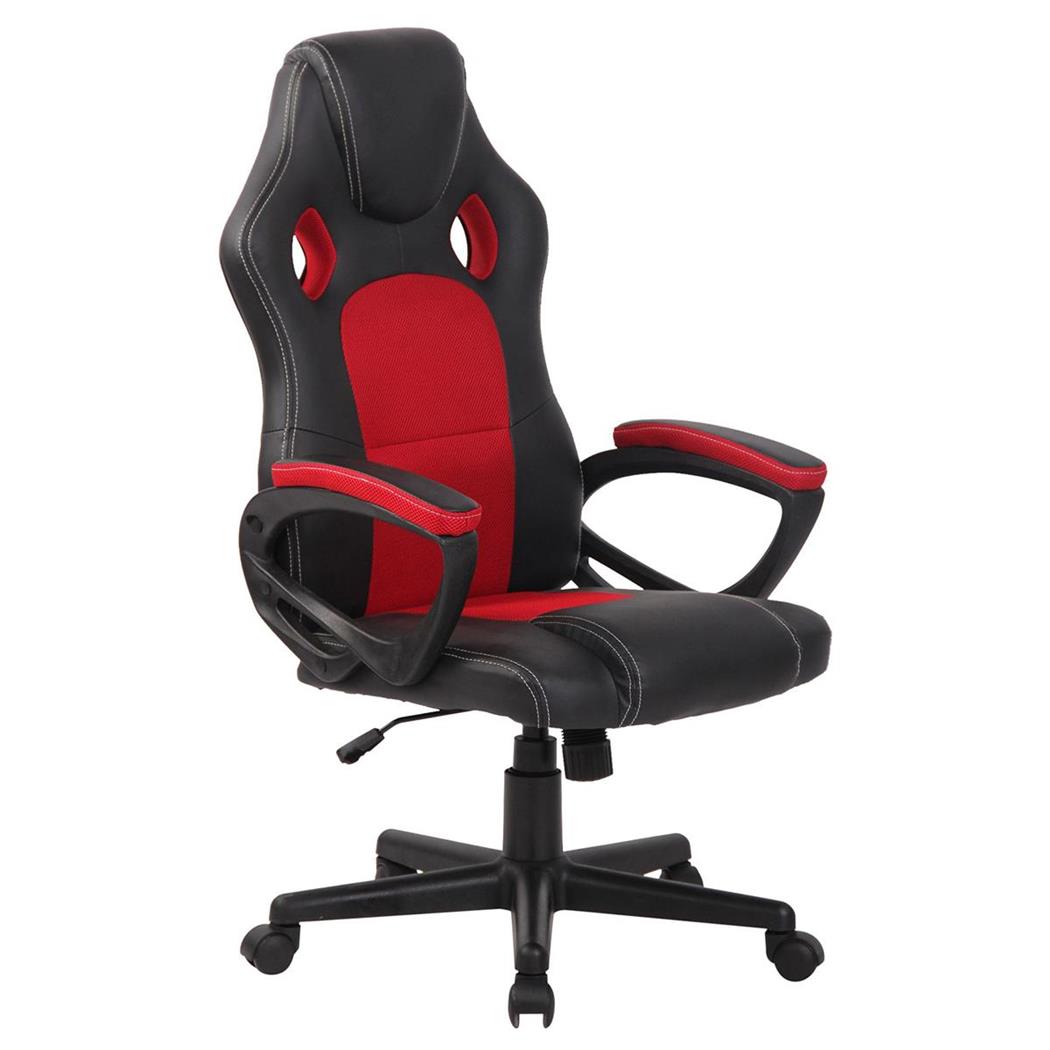 Sedia Gaming MONTMELO, Design sportivo, in Pelle e Tessuto, colore Nero e Rosso