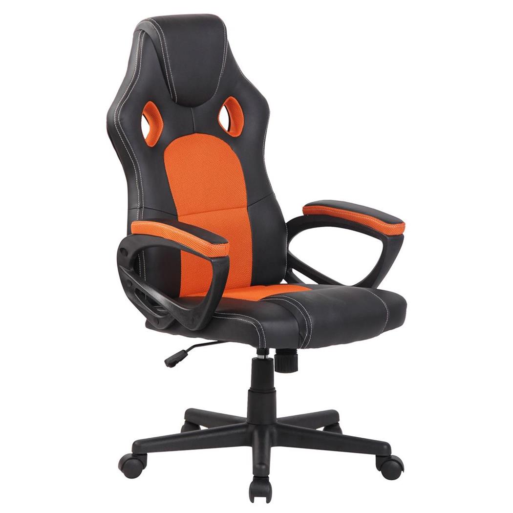 Sedia Gaming MONTMELO, Design sportivo, in Pelle e Tessuto, colore Nero e Arancione