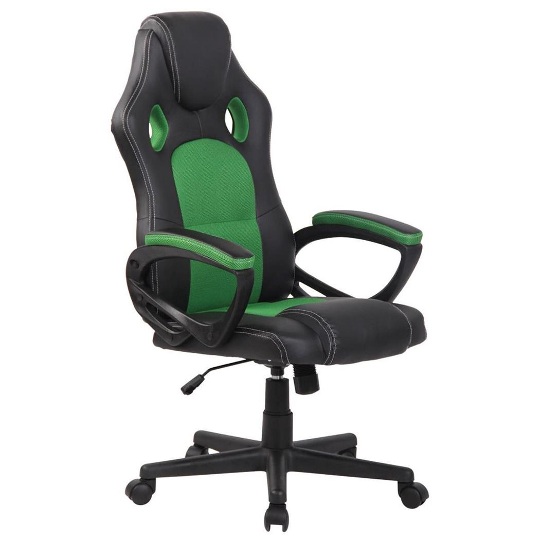 Sedia Gaming MONTMELO, Design sportivo, in Pelle e Tessuto, colore Nero e Verde