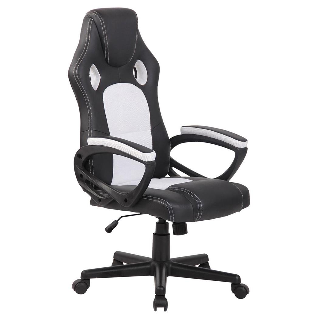 Sedia Gaming MONTMELO, Design sportivo, in Pelle e Tessuto, colore Nero e Bianco