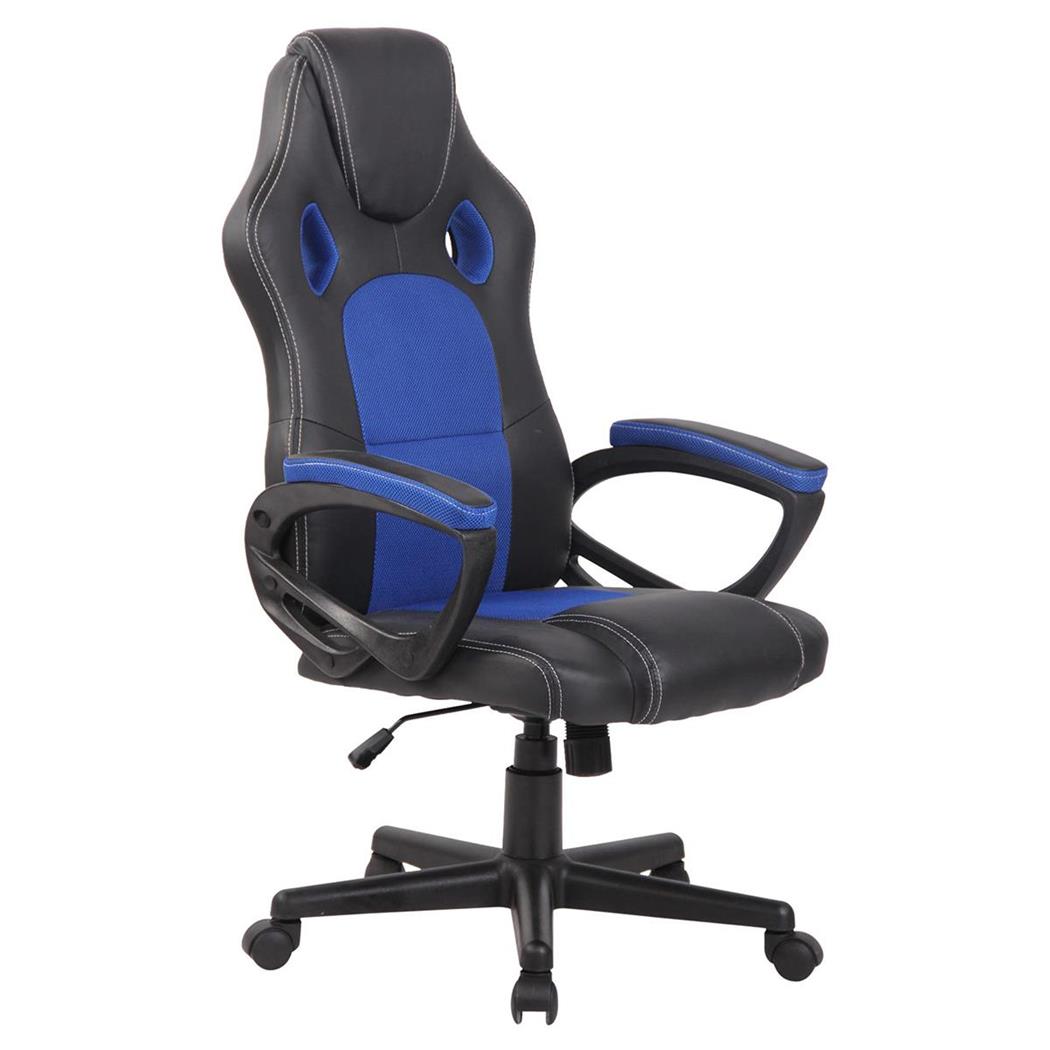 Sedia Gaming MONTMELO, Design sportivo, in Pelle e Tessuto, colore Nero e Blu