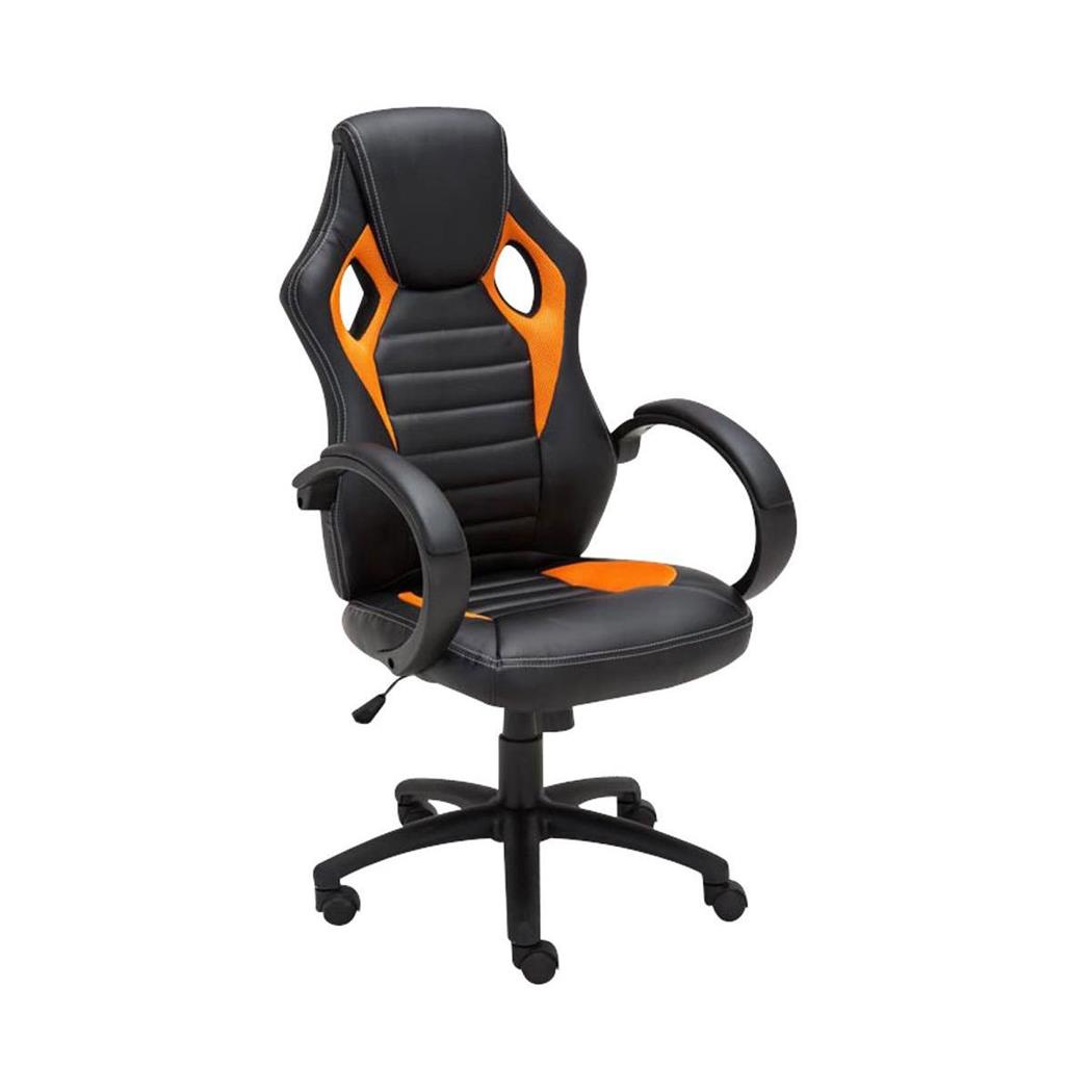 Poltrona Gaming ASCARI, Design Sportivo e Grande Comodità, in Pelle e Tessuto, colore Nero e Arancione