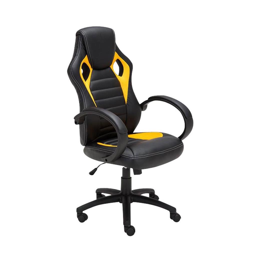 Poltrona Gaming ASCARI, Design Sportivo e Grande Comodità, in Pelle e Tessuto, colore Nero e Giallo