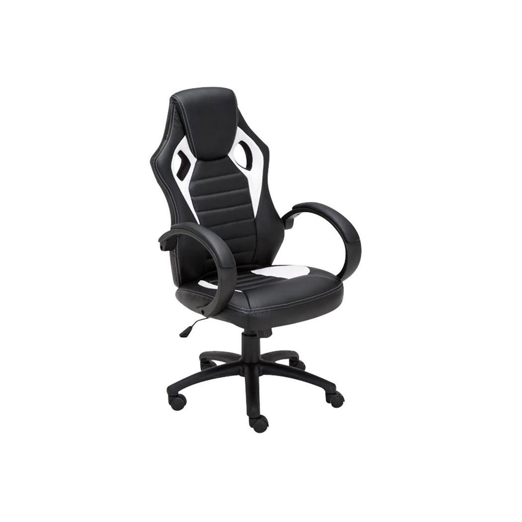 Poltrona Gaming ASCARI, Design Sportivo e Grande Comodità, in Pelle e Tessuto, colore Nero e Bianco