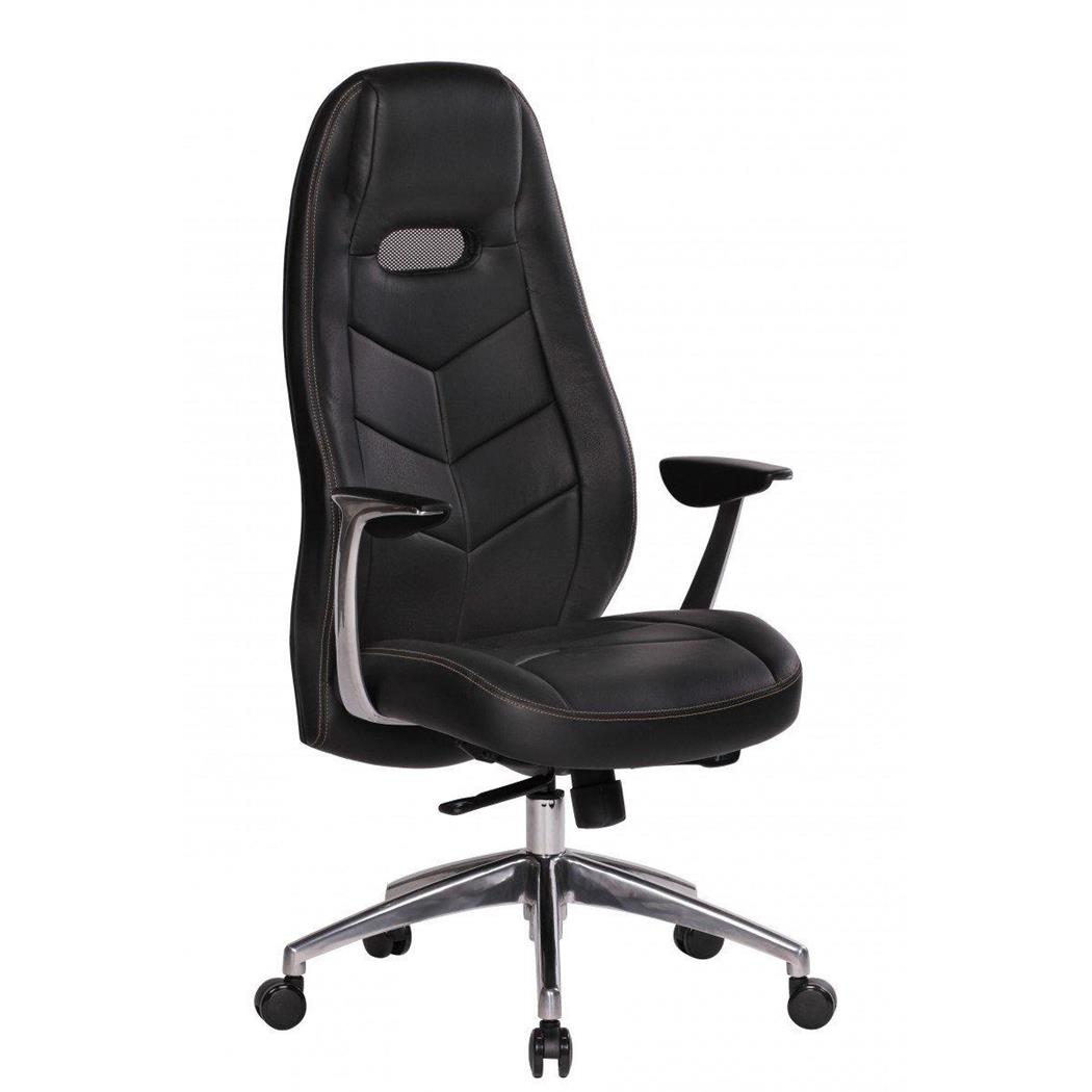 Poltrona Gaming FANGIO, Design sportivo, Rivestimento Vera Pelle, Nero