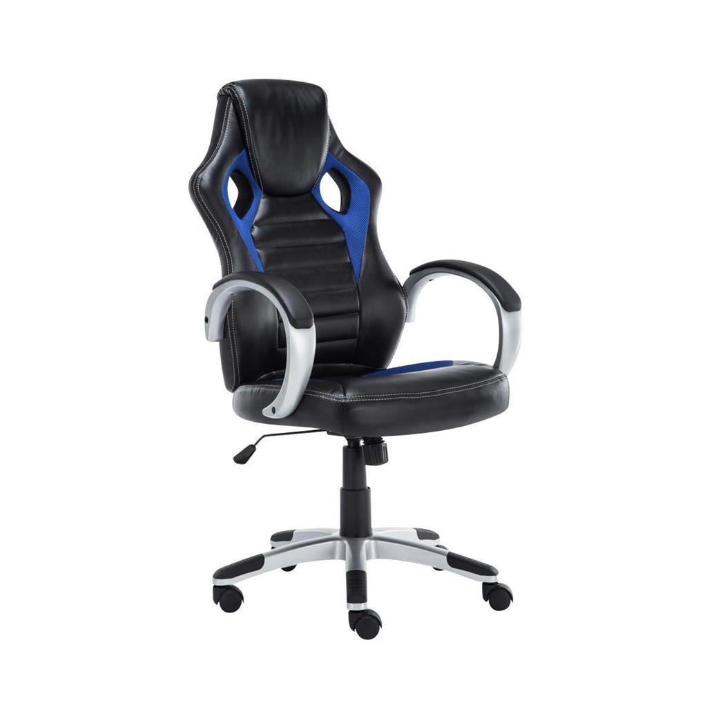 Poltrona Gaming ASCARI PRO, Design Sportivo e Grande Comodità, in Pelle e Tessuto, colore Nero e Blu