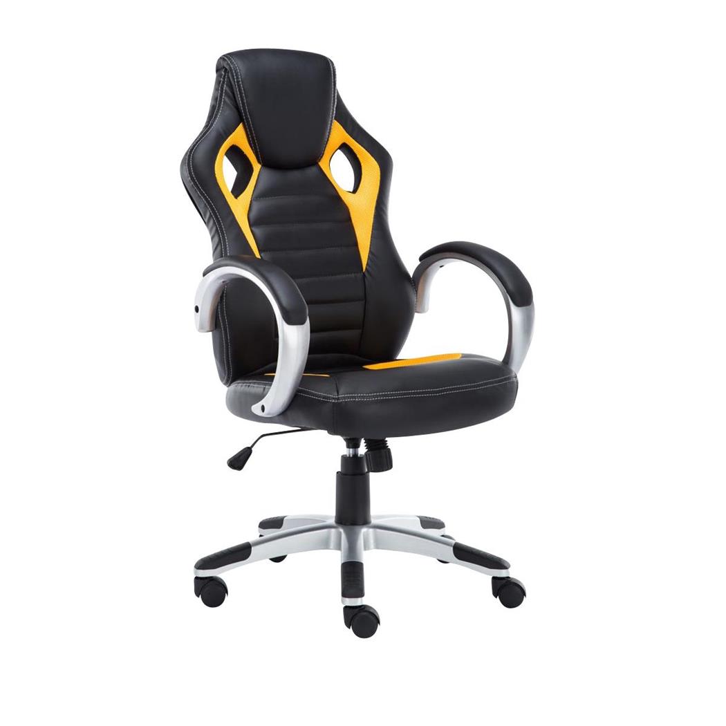 Poltrona Gaming ASCARI PRO, Design Sportivo e Grande Comodità, in Pelle e Tessuto, colore Nero e Giallo