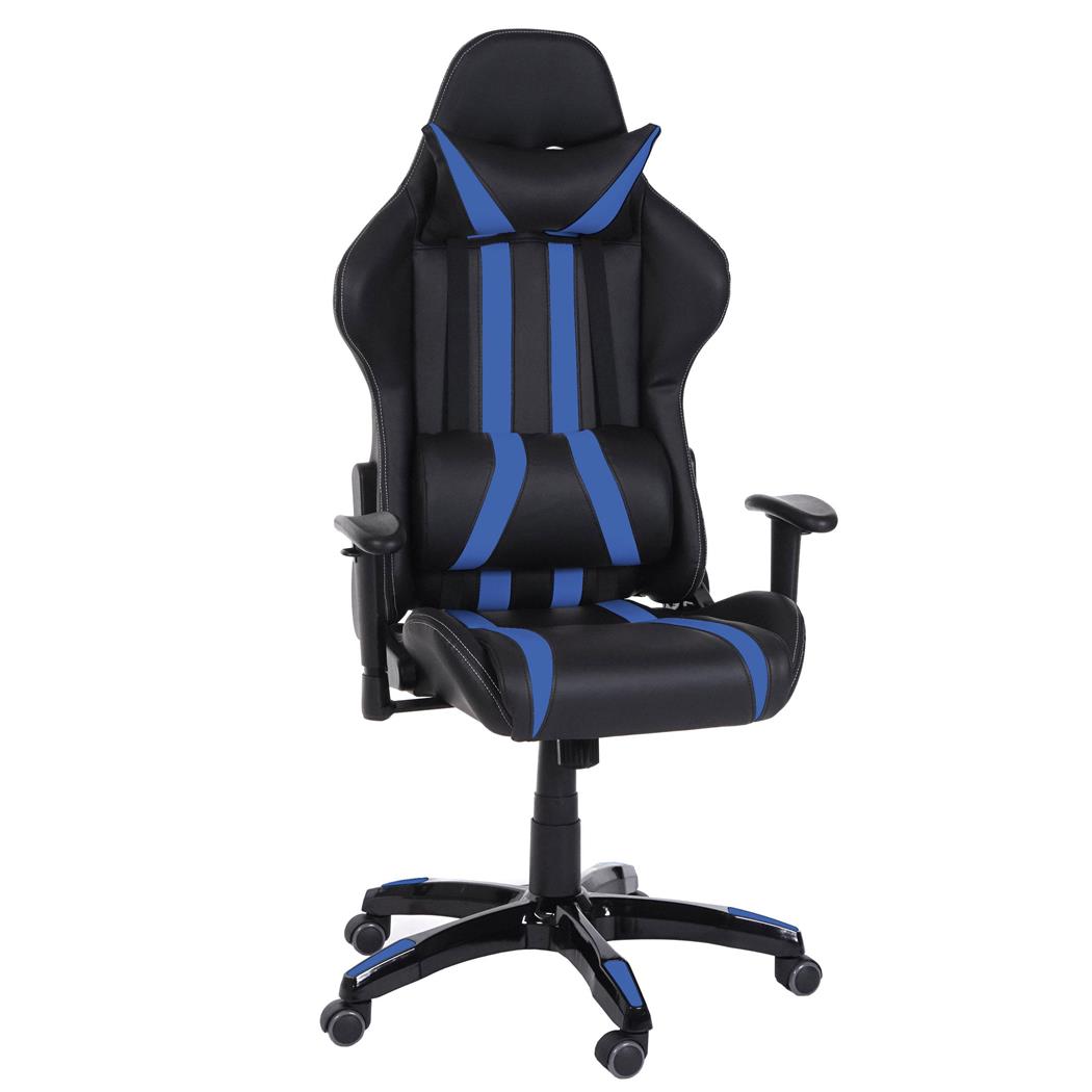 Poltrona Gaming DRIVER, Design Sportivo, Massima Comodità, Cuscini Inclusi, in Pelle color Nero e Blu