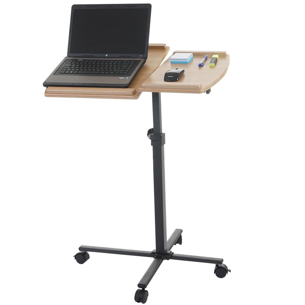 Tavolino / Leggio per Computer Portatile STAND TOP, Altezza regolabile, con Ruote, Ripiano in Legno color Faggio