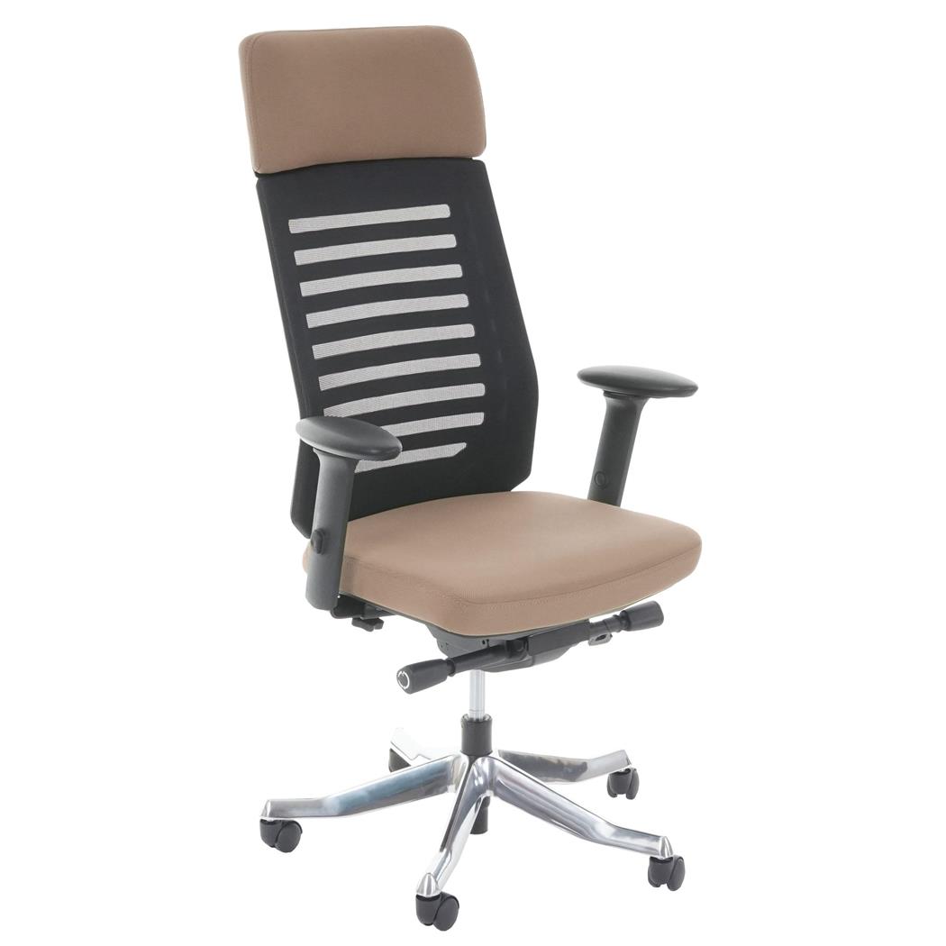 Sedia da Ufficio LIENA PRO, Grande Schienale Ergonomico, Base in Alluminio, in Tessuto e Rete, colore Marrone