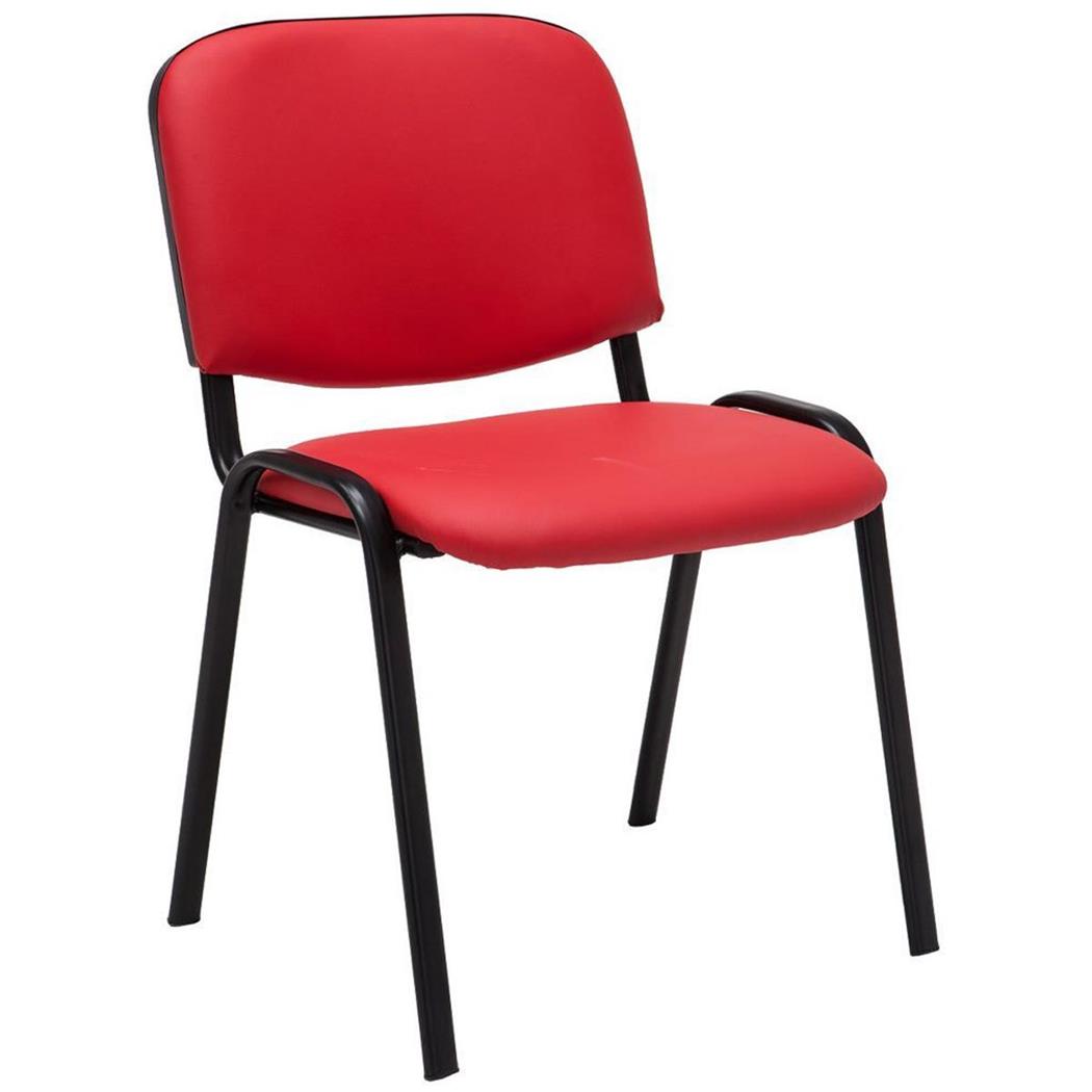 Sedia Conferenze MOBY IN PELLE, Comoda e pratica, Prezzo super, colore Rosso e gambe Nere