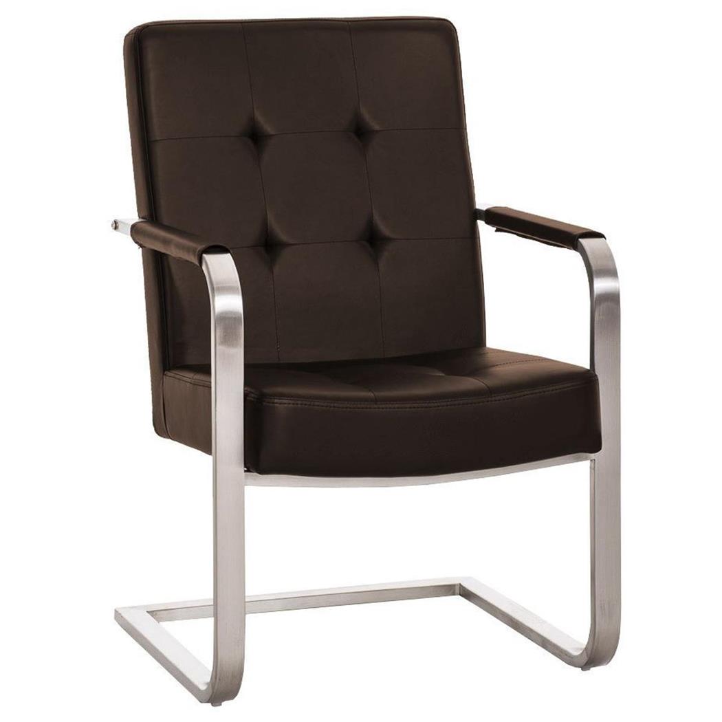 Sedia da Attesa / Riunioni MORGAN IN PELLE, Struttura in acciaio inox, Spessa imbottitura, color Marrone