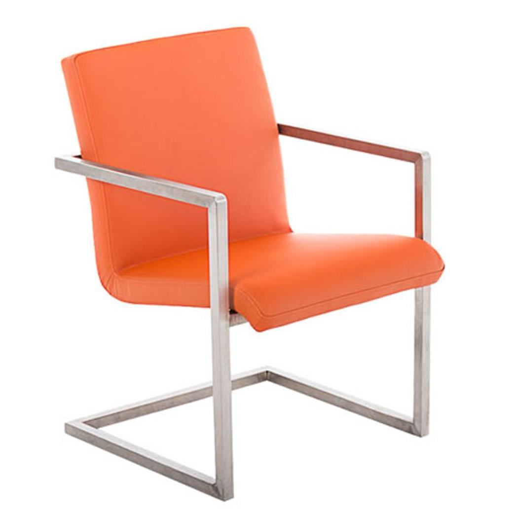 Sedia per Sala d'Attesa OWEN, Struttura in acciaio inox, Design lineare, Rivestita in Pelle colore Arancione