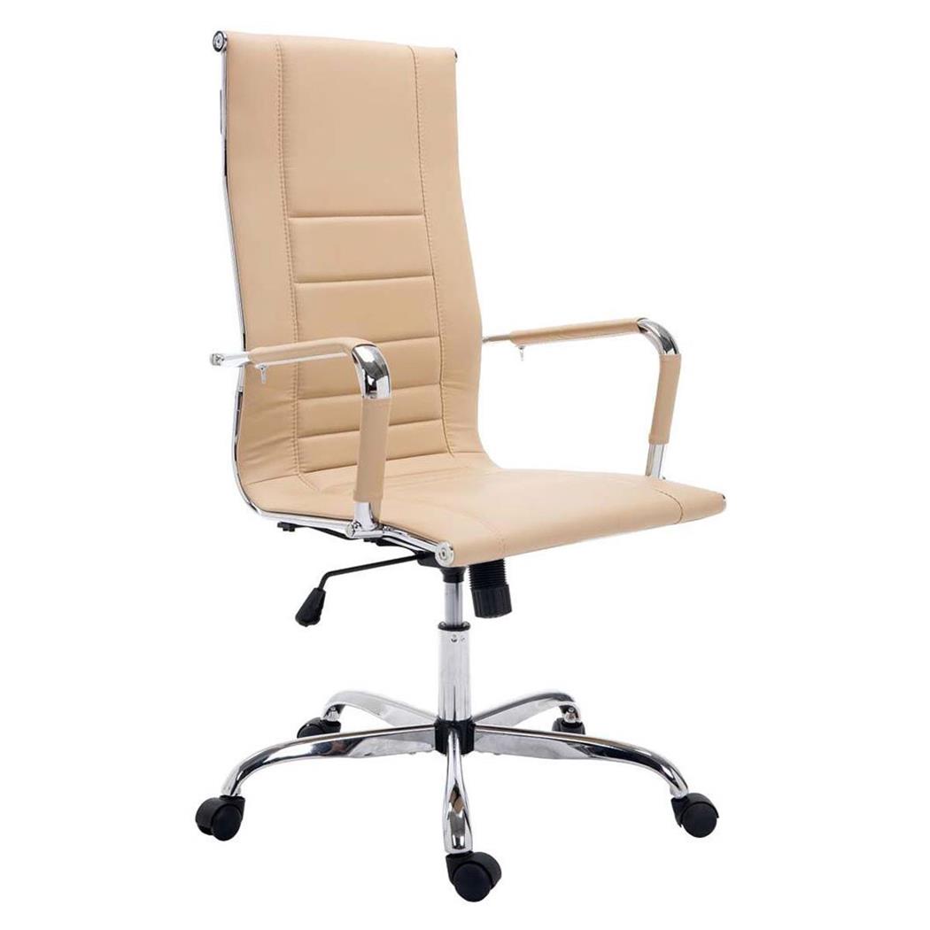 Sedia per ufficio KOLA, Design elegante, Struttura in metallo, Rivestimento in Pelle color Crema