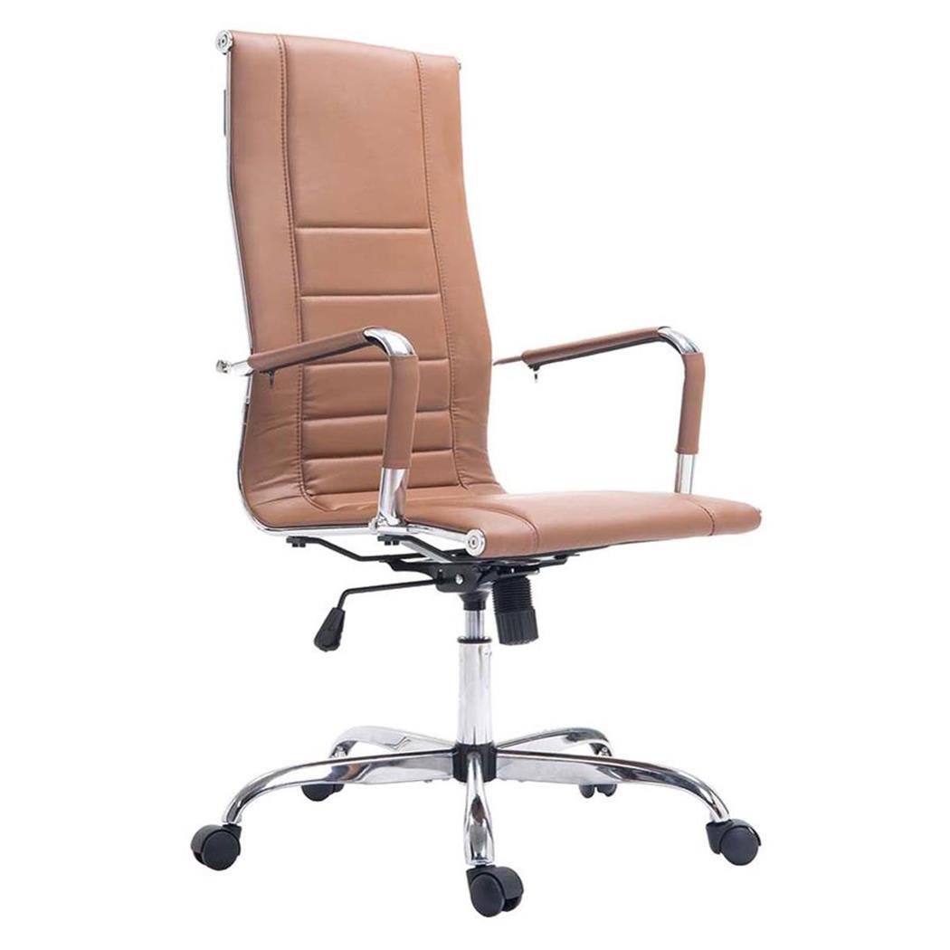 Sedia per ufficio KOLA, Design elegante, Struttura in metallo, Rivestimento in Pelle colore Marrone