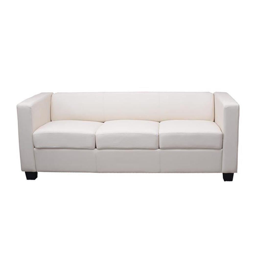 Divano a 3 posti BASILIO, Design Elegante, Grande Comfort, in Pelle color Crema