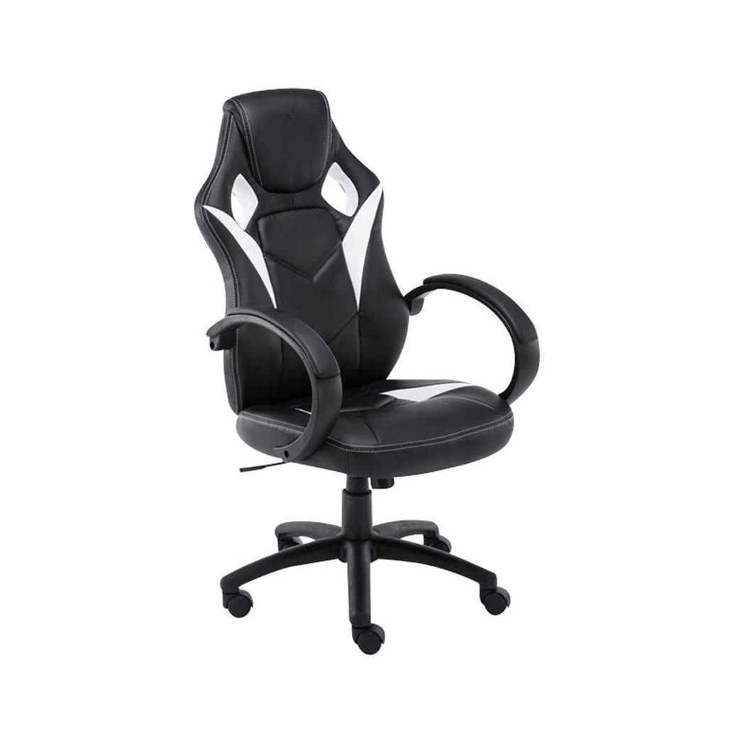 Sedia Gaming JARAMA, Grande Comfort e Design Sportivo, in Pelle e Tessuto a Rete, Colore Nero e Bianco