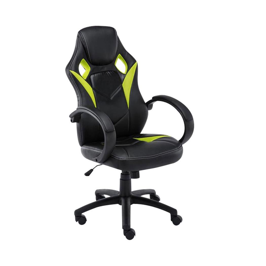 Sedia Gaming JARAMA, Grande Comfort e Design Sportivo, in Pelle e Tessuto a Rete, Colore Nero e Verde