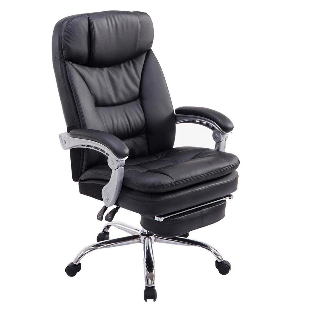 Poltrona ufficio AUSTIN PELLE, Comoda imbottitura, Fino a 160kg, con Poggiapiedi, in Pelle Nera