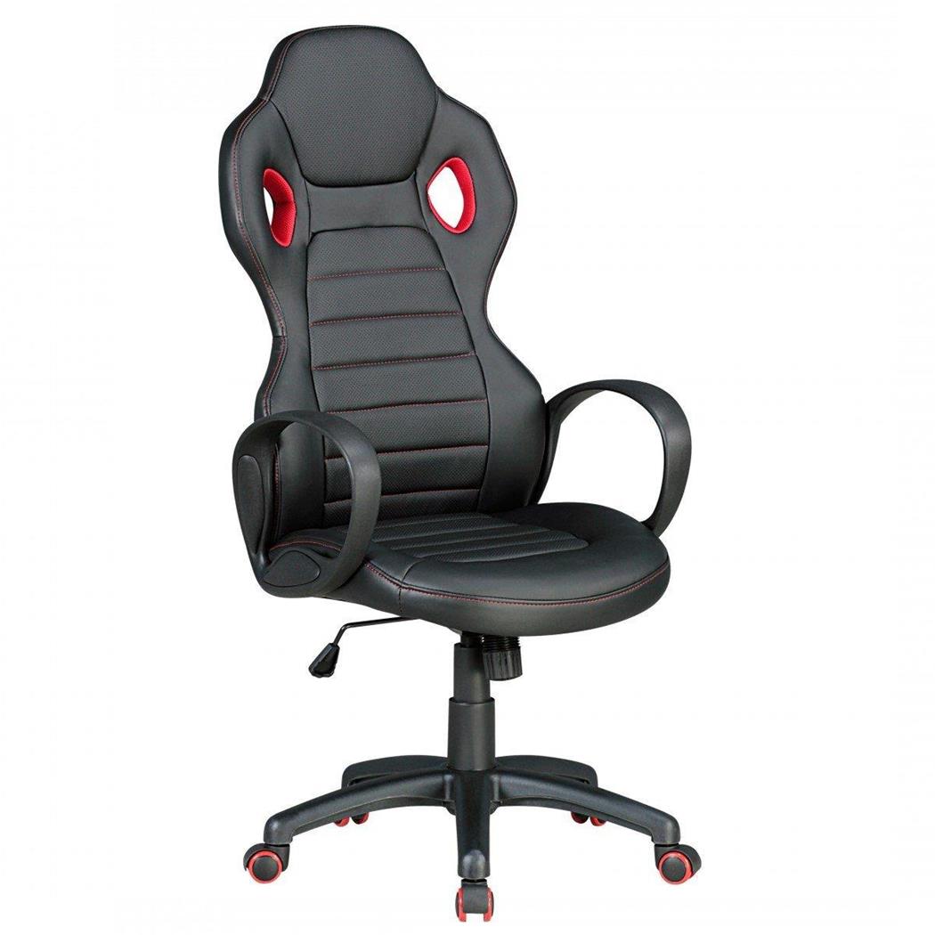 Sedia Gaming TUCANA, Schienale alto con occhielli, Imbottitura comoda, colore Nero / Rosso